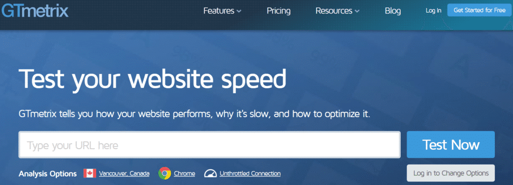 GTmetrix home page